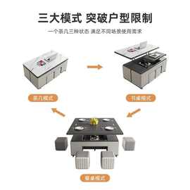 岩板茶几升降折叠餐桌两用客厅小户型轻奢创意伸缩茶几多功能丿