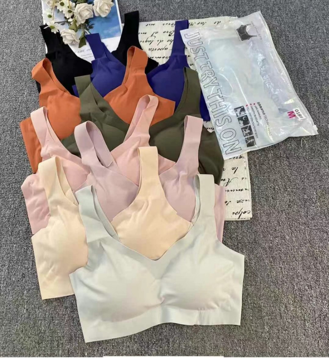 Inventario de bajo precio Sujetador sin costuras característico japonés y coreano, chaleco deportivo sin anillo de acero con cuello en V, sujetador de ropa interior para mujer