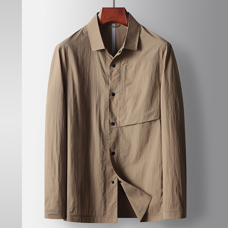 Herrenbekleidung Frühlings- und Sommerstil Revers leicht zerknitterte Hemdversion bügelfreie Jacke junge und mittlere Alter Luxus lässige Hautkleidung_voghion.com