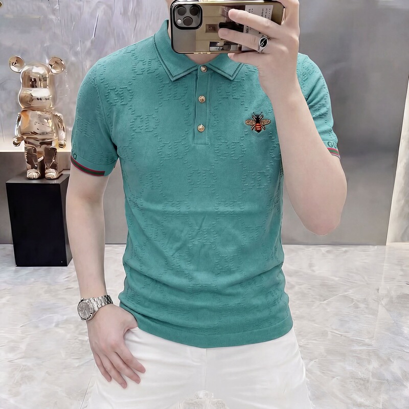 High-End Trendy Ice Silk Knit Men's Round Neck Short-Sleeve T-Shirt with Embroidery, Thin Summer Top High-End Trendy Ice Silk Knit Men's Round Neck Short-Sleeve T-Shirt with Embroidery, Thin Summer Top