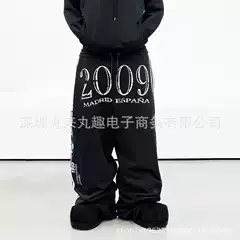 American Street Retro European and American Printed Side Stripe Patchwork Letter Printed Hip-Hop Loose Sweetpants Drawstring