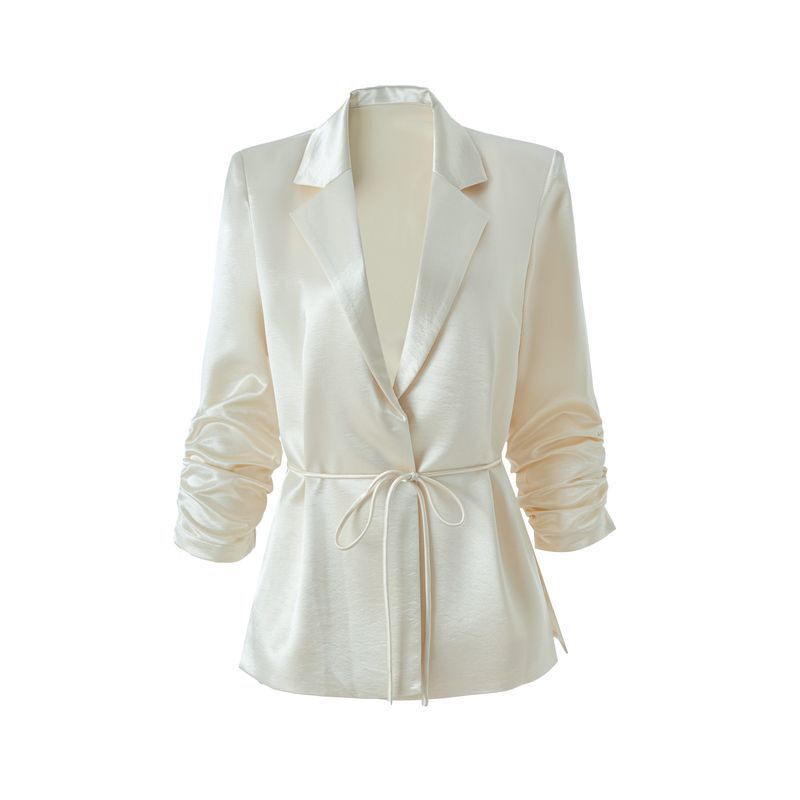 Nanyou Satin Suit for Women, Size 26, New Summer Style, High-End Feel, Tie-Waist, Cuff Design, Pleated Three-Quarter Sleeve Suit Nanyou Satin Suit for Women, Size 26, New Summer Style, High-End Feel, Tie-Waist, Cuff Design, Pleated Three-Quarter Sleeve Suit