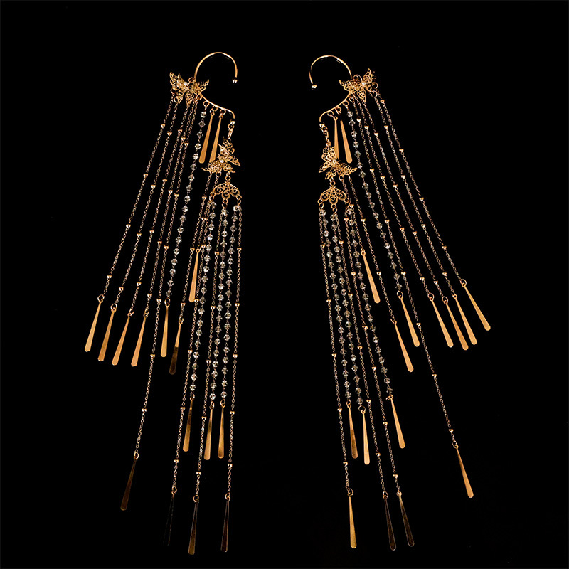 New Chinese Style Ear Hooks, Ancient Style Han Dynasty Butterfly Pendants, Pierced Earrings, Long Tassel Earrings, Chinese Style Han Element Earrings