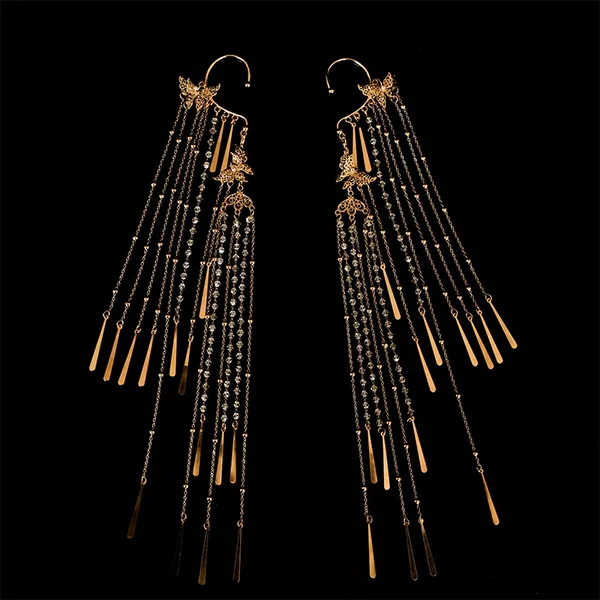 New Chinese Style Ear Hooks, Ancient Style Han Dynasty Butterfly Pendants, Pierced Earrings, Long Tassel Earrings, Chinese Style Han Element Earrings