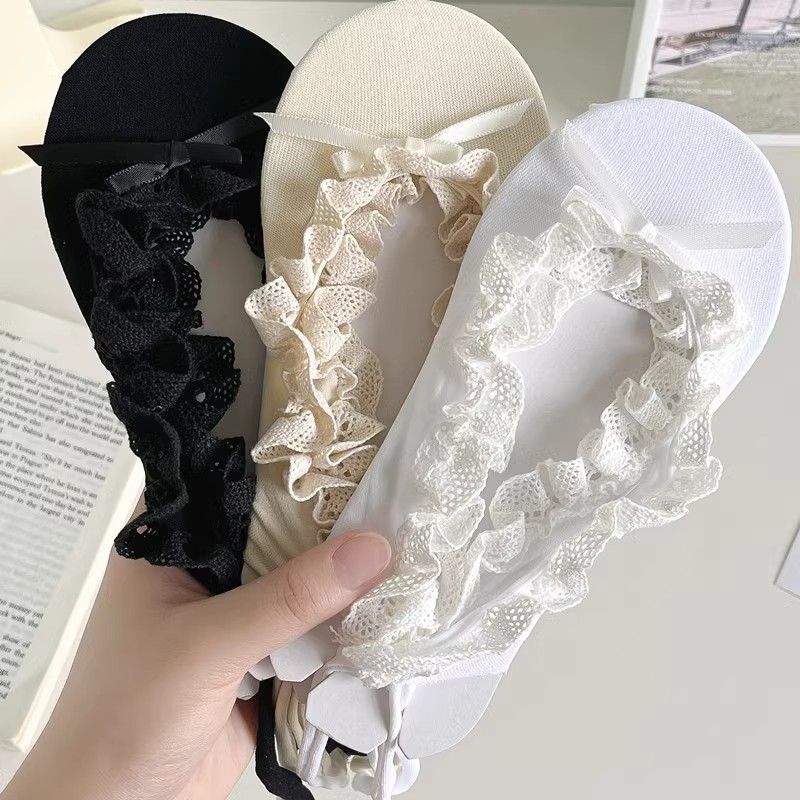 French Ballet Style Socks Lace Invisible Strap Lace Boat Socks Japanese Style Girl Summer Thin Short Socks with Leather Shoes