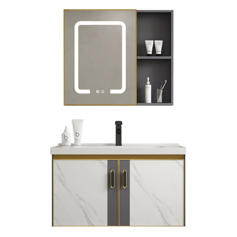 Cuarto de baño de aluminio del vientre de pescado blanco gabinete de baño combinación simple lavabo de cerámica integrado lavabo