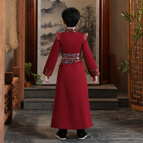 Baby boy outfit red hanfu warrior swordsman cosplay robe for kids Chinese children wear Chinese style show costume suit children costumes