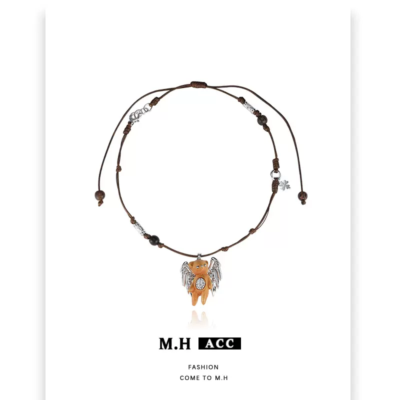 木作天使小熊吊坠项链女秋冬长款轻奢原创设计高级感可抽拉毛衣链