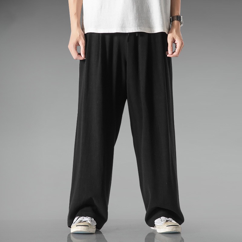 Pantalones de lino ligeros y transpirables de estilo chino, pantalones de hombre, pantalones holgados de gran tamaño de verano, pantalones anchos rectos, pantalones casuales de algodón y lino