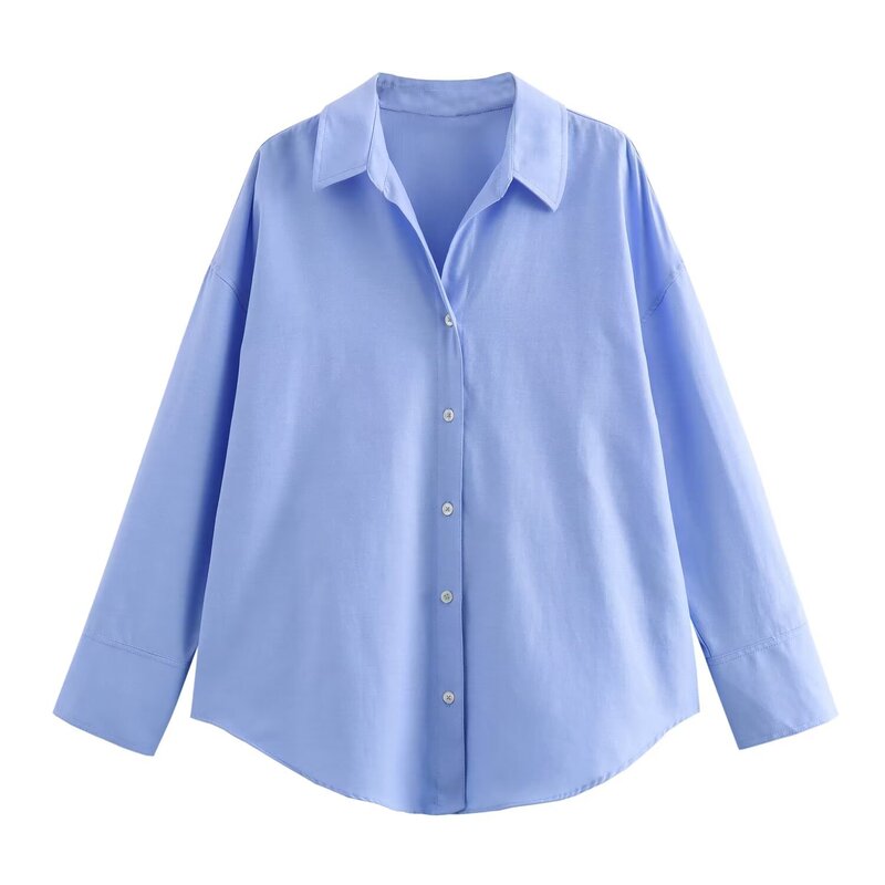 Foreign Trade Spring Women's New Style Casual Loose Single-Breasted Turn-Down Collar Long-Sleeve Cotton Oxford Shirt Top Foreign Trade Spring Women's New Style Casual Loose Single-Breasted Turn-Down Collar Long-Sleeve Cotton Oxford Shirt Top