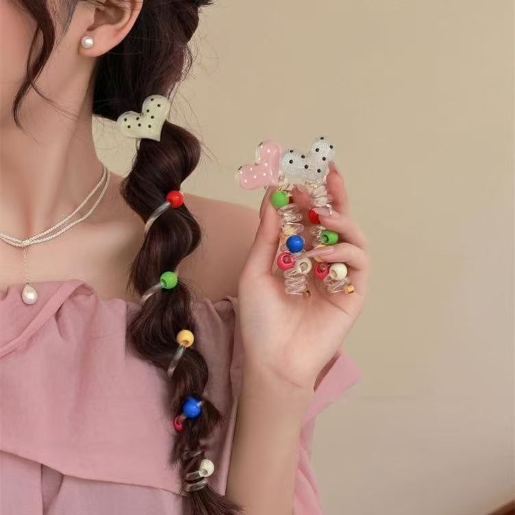 甘い水玉模様のスターバブル編み込みヘアアーティファクトポニーテールヘアロープ2025新しいハイエンド電話コードヘアゴム|undefined