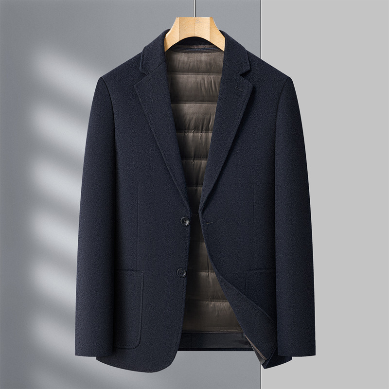 Autumn and Winter Double-Sided Woolen Suit Men's Thick Middle-Aged Dad's Disassembled down Lining Woolen Suit Jacket