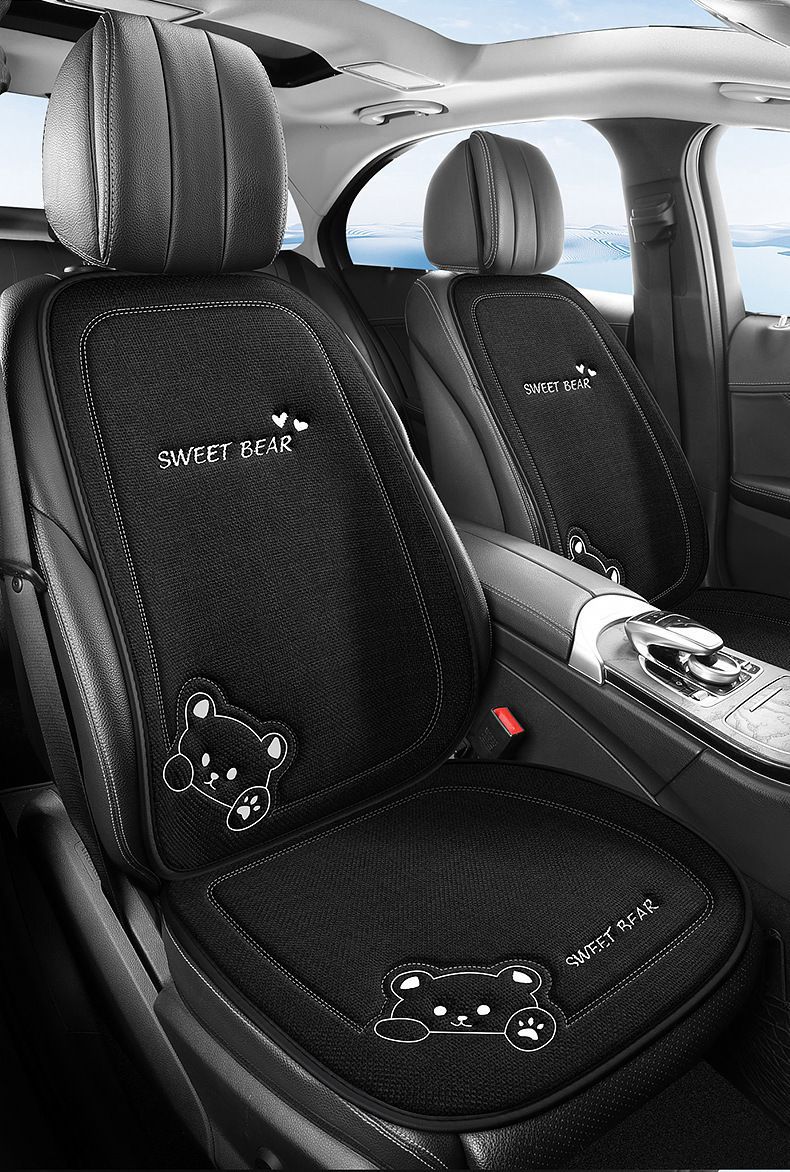 Seat cushion, linen single-piece seat cover, rear seat cushion, suitable for all seasons, cartoon design, for car interiors, for women