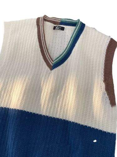 Japanese Retro Knit Sweater Casual Backless Vest Cardigan Men and Women Color Block V-Neck Hooded Wool Sweater