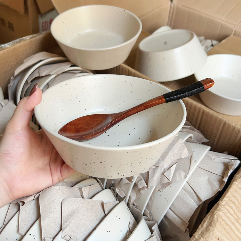 Ins-Style Splash-Ink Ceramic Salad Bowl, Dessert Bowl, Sugar Water Bowl, Household Single-Serving Tableware, High-End Soup Bowl, Sesame Glaze