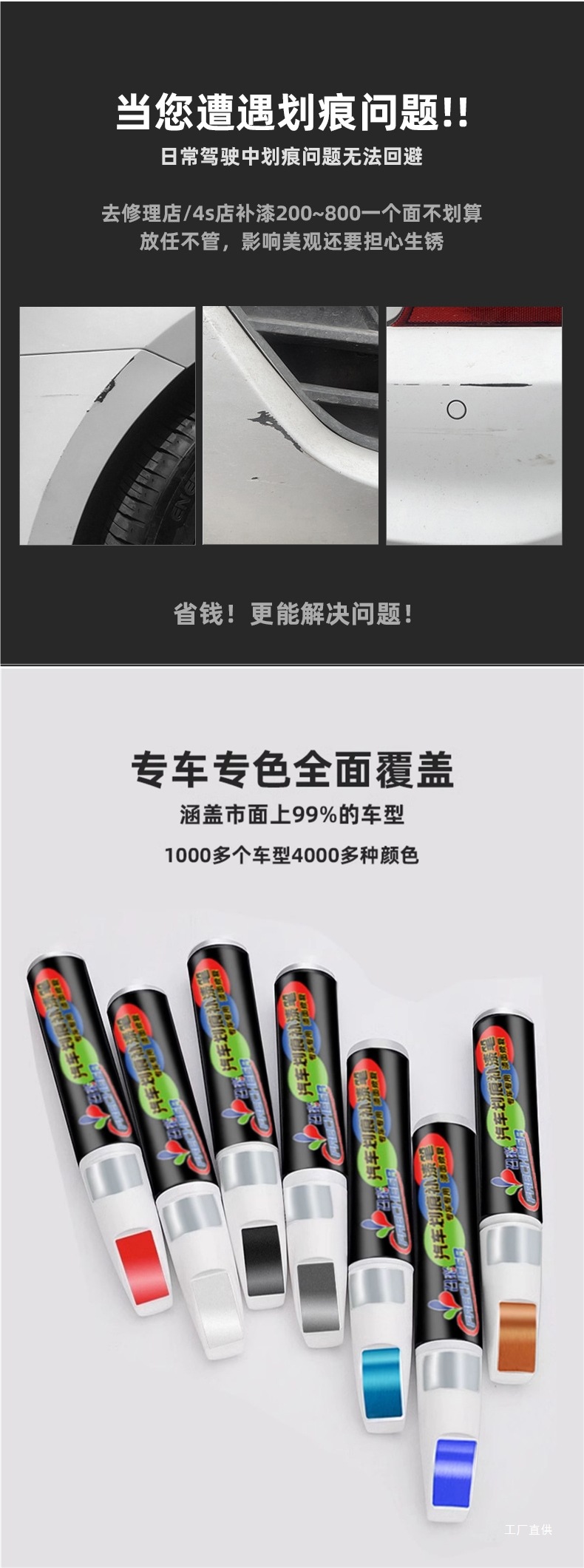 Car scratch repair paint pen, pearl white, black