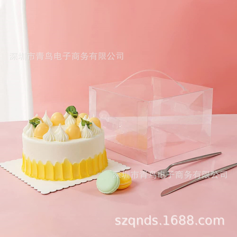 生日慕斯透明手提蛋糕盒4寸蛋糕盒5/6/8寸爆浆蛋糕包装盒 手提