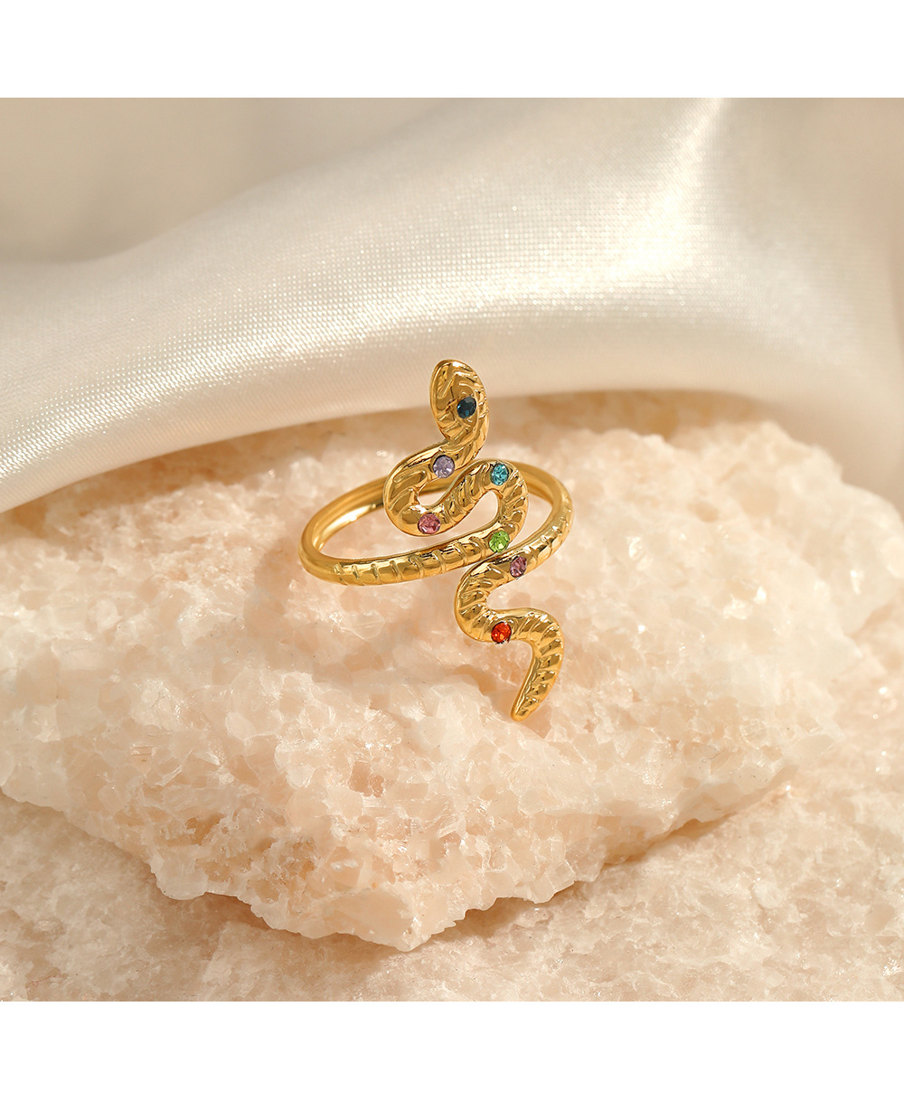 5g Weight PVD Coated Gold Plating Process Rhinestones Inlay Material Open Ring Classification Adjustable Ring Size Wholesale Jewelry Fashion Snake 304 Stainless Steel Rhinestones Inlay Stainless Steel Rings