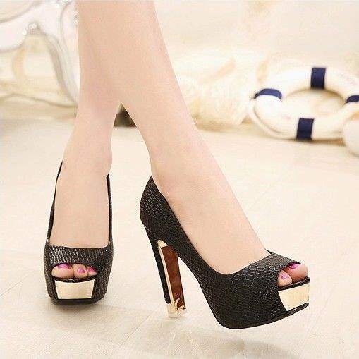 Korean Version 2025 Spring and Autumn New 12cm Heel Single Shoes Autumn Waterproof Platform Shallow Mouth Peep-Toe High Heels Chunky Heel Women's Shoes