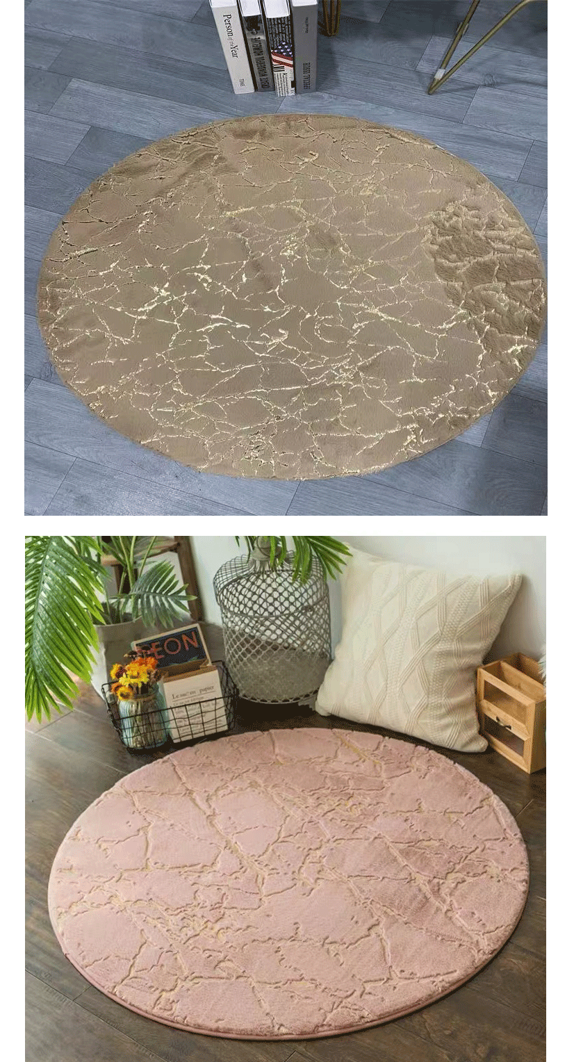 新款小兔毛烫金地垫仿兔毛绒大理石纹烫金浴室吸水防滑门垫地毯_