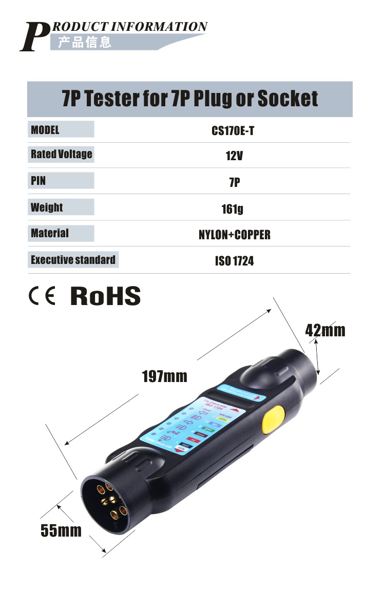 European Trailer Rv 7-Pin Line Tester 7-Pin Plug and Socket Detector Trailer Line Tester
