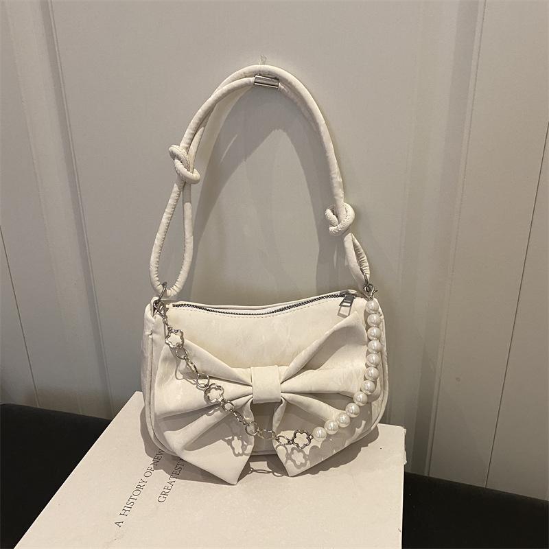 Nuova borsa piccola da donna delicata del 2026 con fiocco, borsa a tracolla versatile con catena ricamata con perle, borsa a spalla e borsa a mano_voghion.com