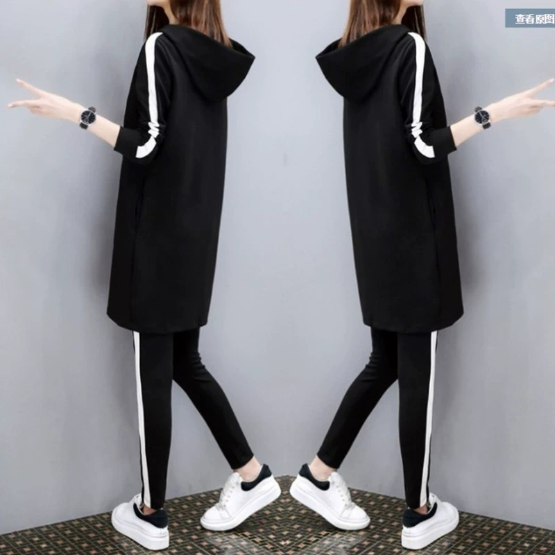 Повседневный женский костюм, весенне-осенняя женская одежда больших размеров для полных девушек, свободный спортивный костюм для похудения для студенток, модный комплект из двух предметов.