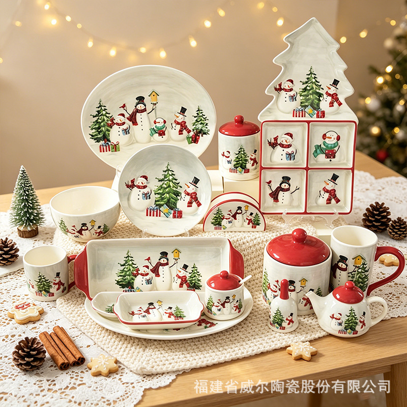 Christmas Tableware Set Snowman High-Quality Ceramic Mug Dinner Plate Teapot Gift Wholesale Ceramic Christmas Christmas Tableware Set Snowman High-Quality Ceramic Mug Dinner Plate Teapot Gift Wholesale Ceramic Christmas