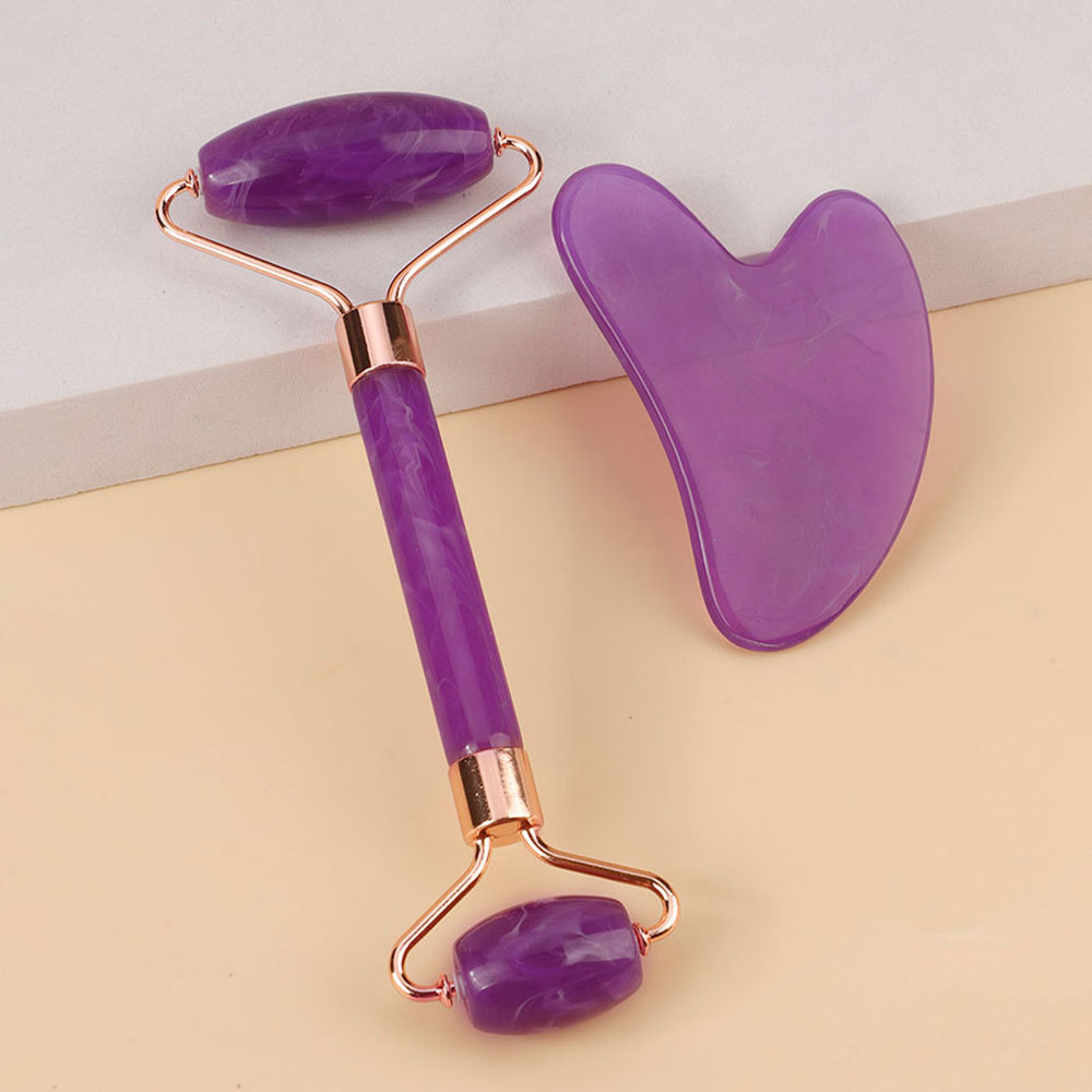 Rodillo de jade de imitación de doble cabeza, masajeador de tabla gua sha, bastón de masaje facial de fisioterapia, dispositivo de belleza de resina engrosada, transfronterizo