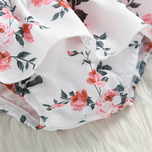  Cross-border Baby Girls' White Print Navel-Bearing Front-Bow Strap Dress GL2161