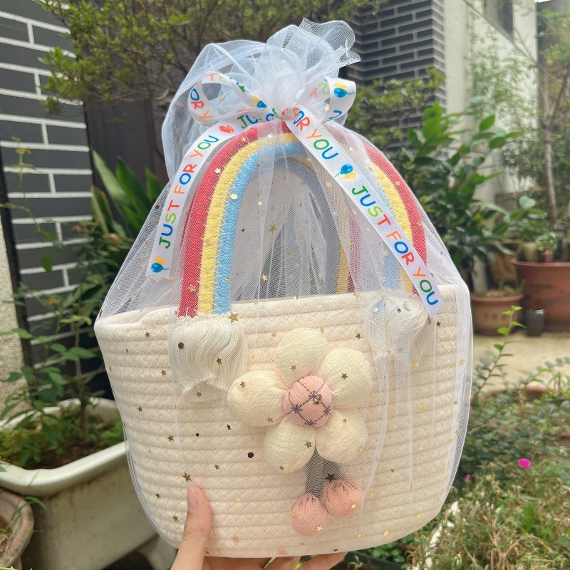 卸売レインボーポータブルバスケット赤ちゃん満月ギフト子供の百日宴会お土産織り誕生日ギフトボックス|undefined