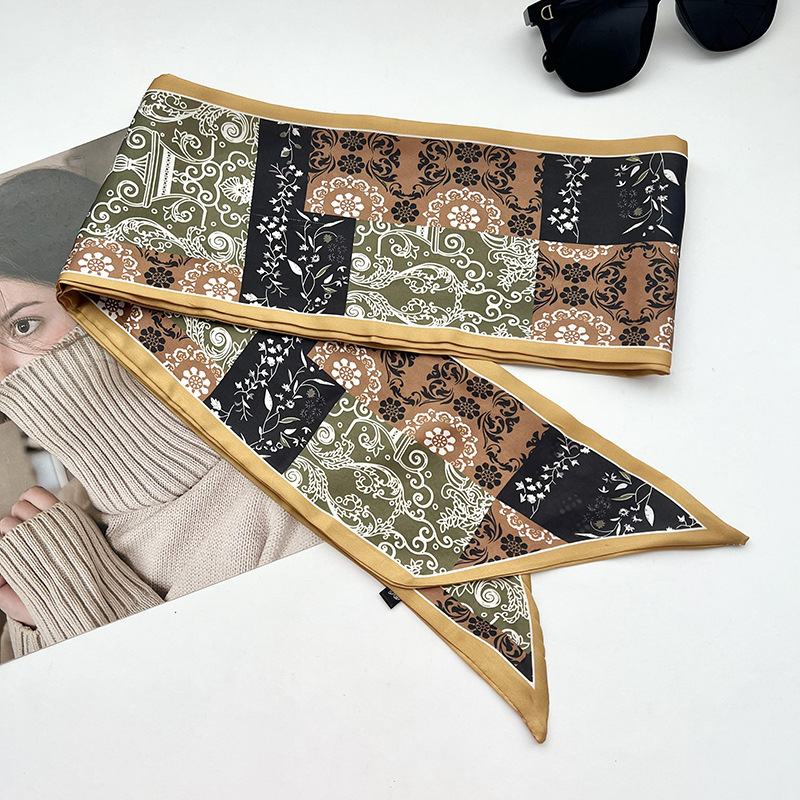 Bufandas de seda de ángulo oblicuo 2025 nuevo bufandas de diamante retrógrado decoración multifuncional de ángulo agudo moda bufandas largas correa de pelo