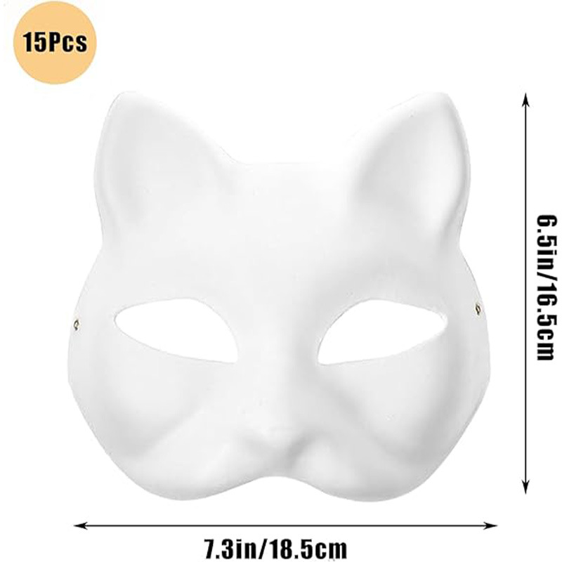 Amazon Halloween máscara de cara de gato en blanco accesorios hechos a mano para niños máscara de pintura máscara de pulpa degradable ecológica