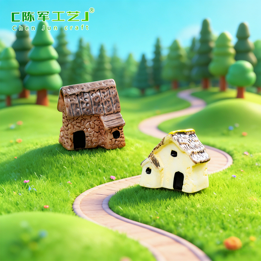 シングルドアの小さな家の家の茅屋の樹脂の工芸品の置物の小さい景観の置物の装飾の素材の部品