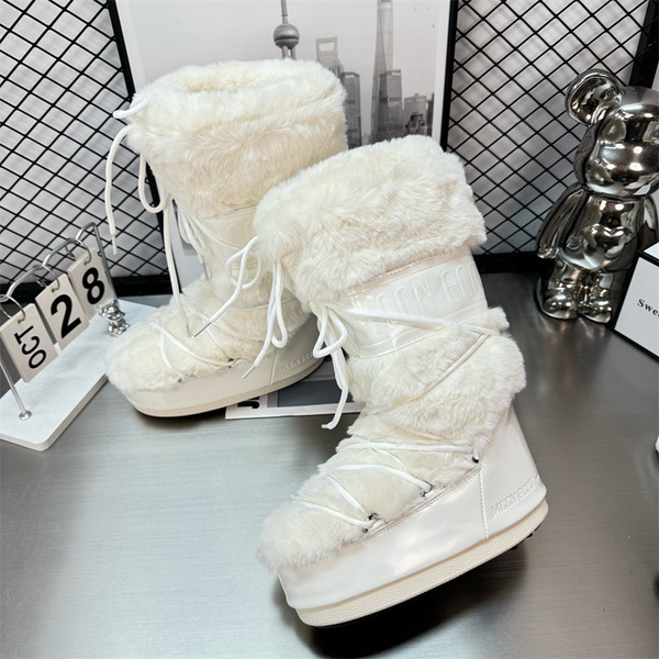 Winter non-slip keep warm ski high boots with shoelaces platform