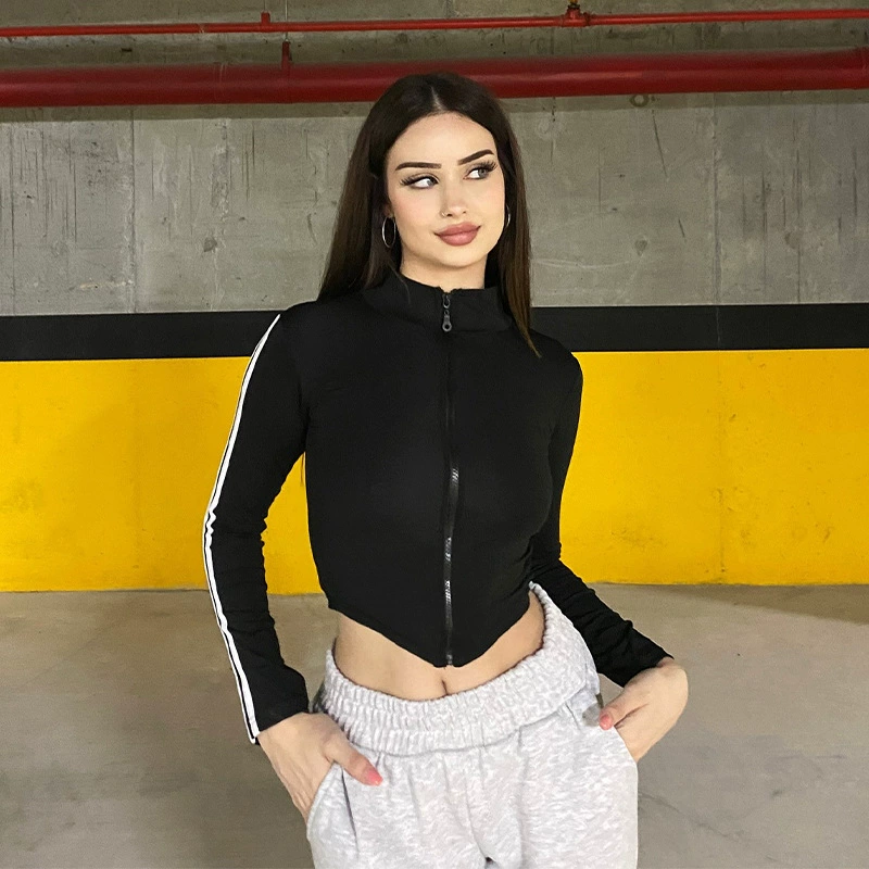 L229TP Европейская и американская внешняя торговля весной новый сплошной цвет высокий воротник с длинными рукавами на молнии