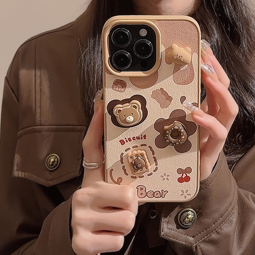 Funda de Teléfono 3D con Diseño de Oso de Galleta para iPhone 16, 17 Pro Max, 13, Compatible con iPhone 15, con Cordón Bonito, 12, Rígida