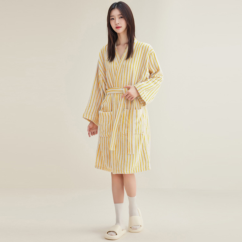 Cotton Love's new pure cotton striped bathrobe, terry bathrobe for adults and couples, home and hotel loungewear Cotton Love's new pure cotton striped bathrobe, terry bathrobe for adults and couples, home and hotel loungewear