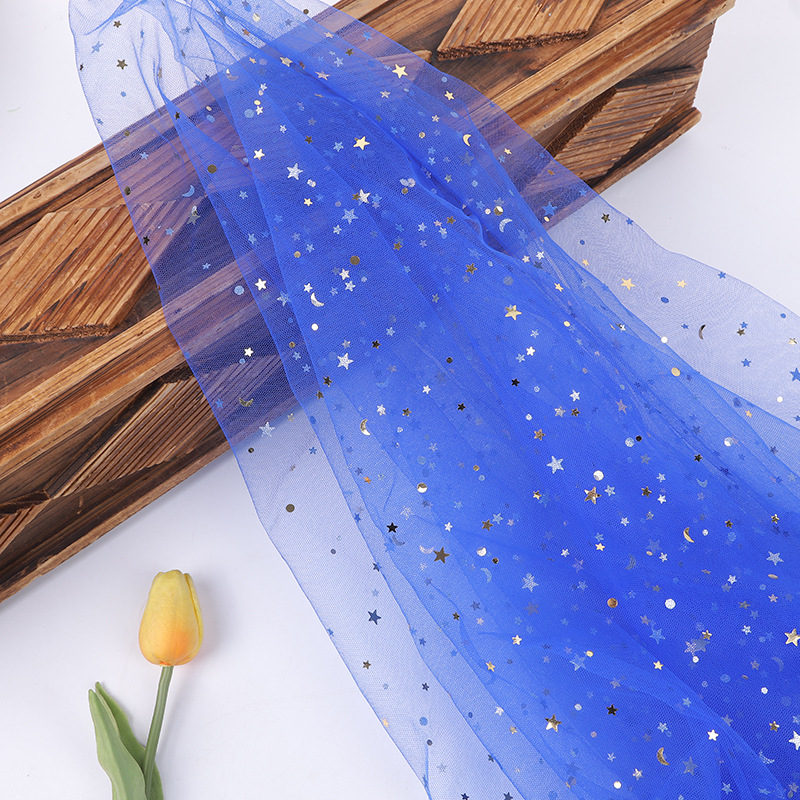 Nuevo 1.5m punzonado malla estrella y luna tela de malla hermosa tela de malla mano canasta de flores decoración dura y suave puede ser ajustada