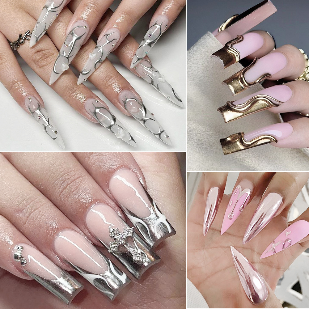 Nail art liquid mirror metallic gel, ultra-bright gold, silver, rose gold, for painting, line drawing, and edge detailing, phototherapy gel, specialized for nail salons