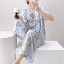 2025春夏季法式棉绸短袖睡衣女高级感绵绸网红家居服薄款套装批发