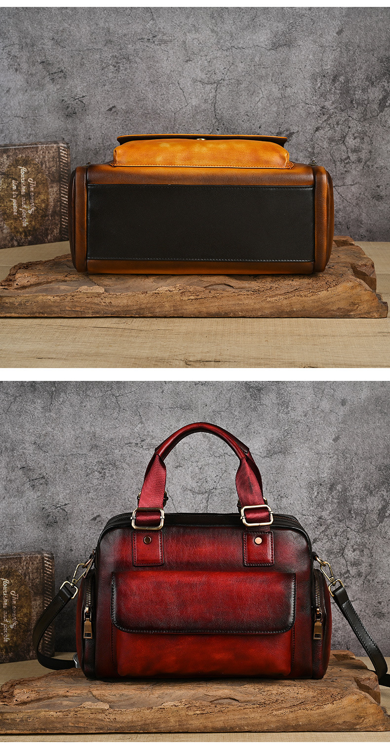 Túi xách tay nữ da bò cổ điển phong cách châu Âu, đa năng xách tay và đeo chéo, kích thước 32×16×22 cm — Đỏ cổ điển chi tiết 15