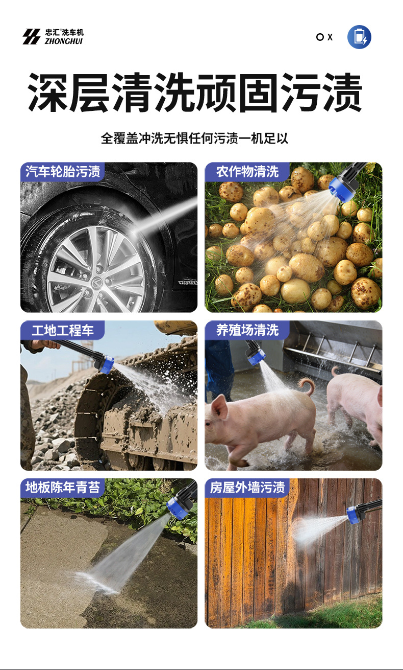 Carefully Selected Cross-Border High-Pressure Water Gun Wireless Car Wash Machine, Cross-Border Car Wash Water Gun, High-Power Lithium Battery Dedicated for Cars