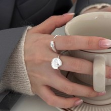 S925纯银小众设计戒指女士金币镶钻开口可调节食指戒指环韩系时尚