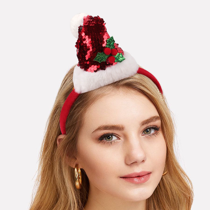 Cross-border caliente nueva diadema de Navidad lindo sombrero de Navidad accesorios para el cabello fiesta de fiesta bola de pelo decoración tocado