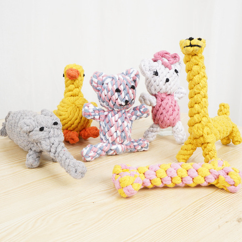 Foreign trade knotted teeth-resistant hand-woven animal cotton rope for small and medium-sized dogs pet dog toys wholesale