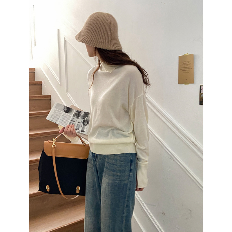 Special offer niche design long-sleeved sweater women's autumn new Korean style lapel loose slimming sweater 5732