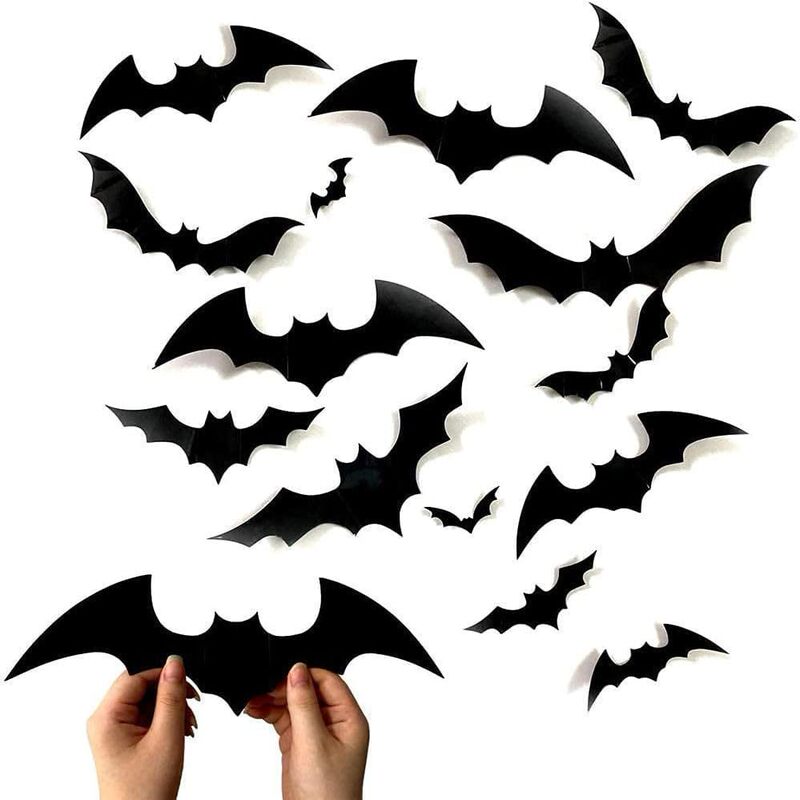 12 Pieces in a Pack Halloween Bat 3D Black Stereo Bat Sticker Halloween Halloween Wall Sticker Stereo Spider