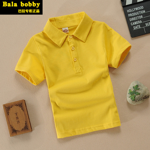 Barra  New Summer Short-Sleeve POLO Shirt for Infants and Toddlers, Solid Color, 0-6 Years, 100% Cotton, Breathable Fabric
