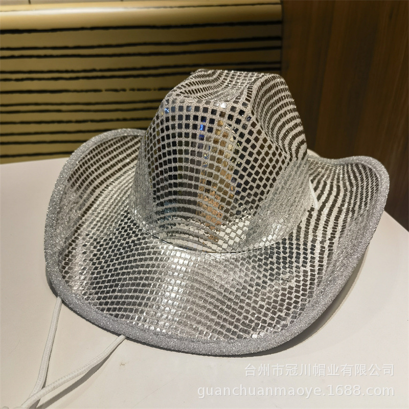 Cross-border Explosive silver Sequins Cowboy Hat Western Cowboy Hat Composite Nightclub Style Party Prop Hat Cowboy Hat New Cross-border Explosive silver Sequins Cowboy Hat Western Cowboy Hat Composite Nightclub Style Party Prop Hat Cowboy Hat New